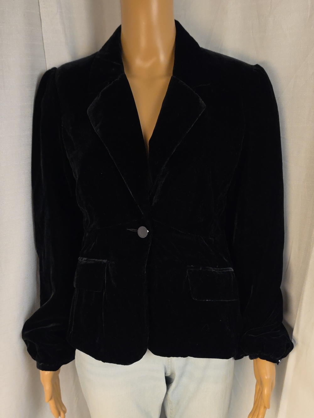 Classic Apt. 9 Black Velvet Single-Button Front Closure Blazer Size 6